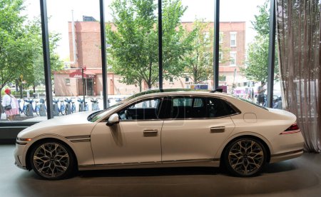 Photo for New York City, USA - August 05, 2023: Genesis G90 sedan car white color, side view. - Royalty Free Image