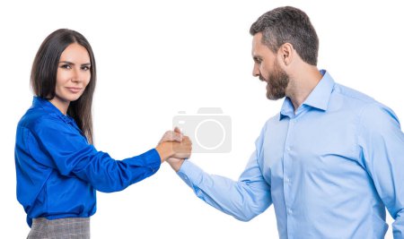 confrontation in office. business competitors doing arm wrestling. competition for leadership. business competition. two businesspeople competing in arm wrestling isolated on white. Tough competition.