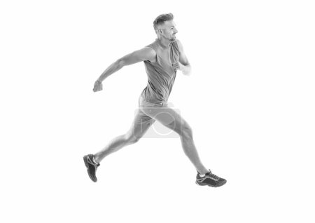 sport runner crossed the finish line after completing a marathon. jumping runner sprinted with incredible speed. sport competition. runner at a long sport run. runner run isolated on white studio.