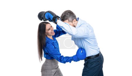 working competition. businesspeople in boxing gloves isolated on white. business competition. corporate competition between business partners. businesspeople ready to fight. employees struggle.