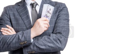 Businessman dealing with money. Millionaire business man with money isolated on white. Rich and successful businessman. Millionaire lifestyle. Business success of millionaire. Richness concept.