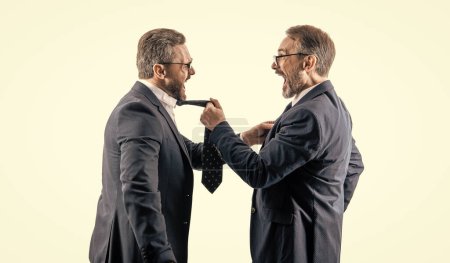 threatening business reputation. rival company threatening. businessmen threaten business men isolated on white. businessmen threaten business model. intense rivalry. men having conflict.