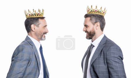 business leader man in crown. business success and leadership. successful businessman leader isolated on white. Collaborative effort. motivation for director. businessman in suit. leadership concept.