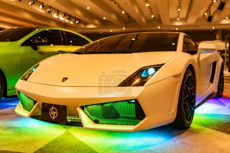 Foto de New York City, USA - March 27, 2024: Lamborghini Gallardo LP560-4 sportscar car at New York International Auto Show, angle view. - Imagen libre de derechos