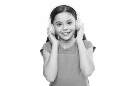 Photo for Favorite song in headphones. summer mood playlist. happy childhood. child study by audio book. noise cancelling headphones for kids. kid radio dj. little girl listen to music. Back to school. - Royalty Free Image