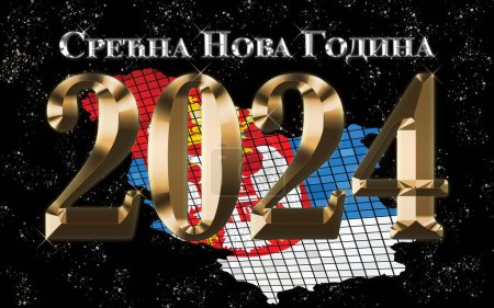 Téléchargez les photos : Bonne année 2024 avec drapeau serbe - Illustration, 2024 HAPPY NEW YEAR NUMERALS - en image libre de droit