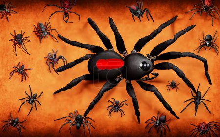 Téléchargez les photos : Australien veuve noire Spider - Illustration, Araignées sur fond orange - en image libre de droit