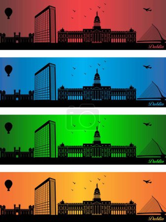 Téléchargez les illustrations : Dublin ville en quatre couleurs différentes - illustration, Ville en couleurs arrière-plan, Ville de Dublin - en licence libre de droit