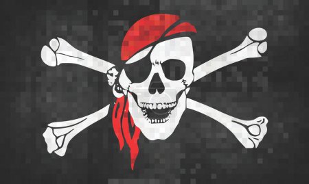 Ilustración de Bandera del pirata - Ilustración, Jolly Roger fondo texturizado mosaico pirata, Abstracto grunge vector del mosaico - Imagen libre de derechos