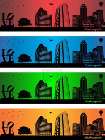 Illustration for Indianapolis city in a four different colors - illustration, Town in colors background, City of Indianapolis - Royalty Free Image