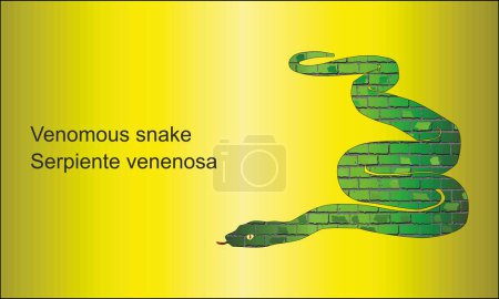 Illustration for Venomous snake on a brick wall - Illustration, Deadly Poisonous snake - Royalty Free Image