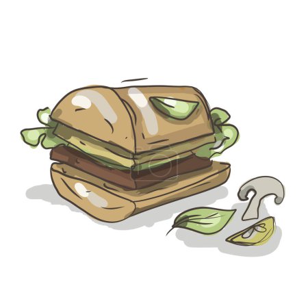 Burger Fast Food Shawarma saftige Lunch Food Brötchen Brot Tacos würzig fetthaltiges Essen Hand gezeichnet