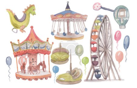 Téléchargez les photos : Carousels rides swings children's cars ferris wheel horses water - en image libre de droit