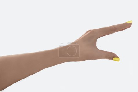 Photo for Model hand shows some mobile or business card isolated on transparent background. - Royalty Free Image