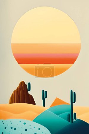 Photo for Set of abstract landscape posters. Modern background flat design, contemporary boho sun moon mountains and cactus minimalist wall decor. Vector art print - Royalty Free Image