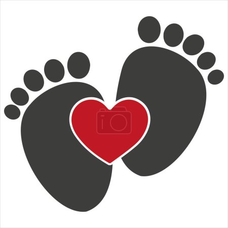 Téléchargez les photos : Bébés ou les jambes et les pas des enfants avec un cœur. Traces d'un nouveau-né, d'une grossesse ou d'un futur enfant. Illustration vectorielle surlignée sur fond blanc. - en image libre de droit