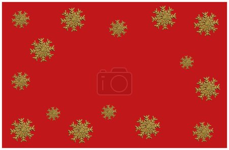 Foto de Ilustración 3D de un fondo rojo con estrellas o copos de nieve dorados - Imagen libre de derechos