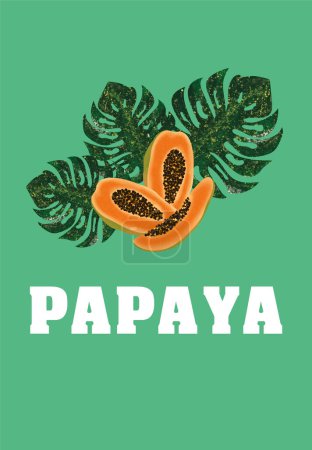 Foto de Impresión de papayas y hojas de monstera - Imagen libre de derechos