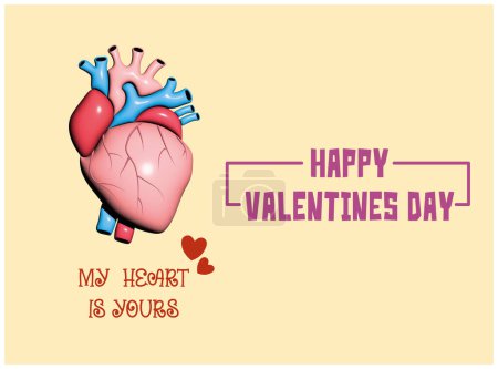 Photo for 3d illustration of a heart with the text MY HEART IS YOUR, HAPPY VALENTINES DAY - Royalty Free Image