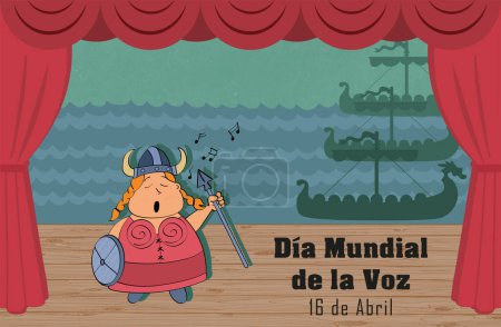 Foto de Día Mundial de la Voz el 16 de abril con un escenario y una cantante de ópera con el texto DA MUNDIAL DE LA VOZ (DÍA MUNDIAL DE LA VOZ)) - Imagen libre de derechos