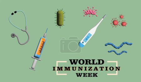 Semaine mondiale de l'immunisation avec dessins de style 3D et fond vert