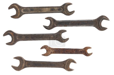 Photo for Old rusty wrenches, set spanners isolated on white background. - Royalty Free Image