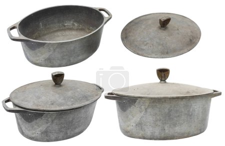 Photo for Iron oval dutch oven with self basting lid. isolated on white background - Royalty Free Image