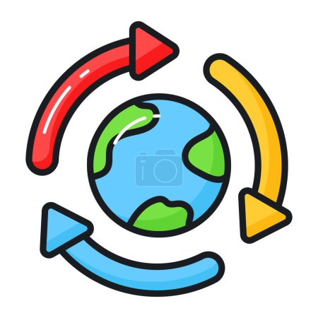 Illustration for World globe with recycling arrows showing concept icon of eco recycling, easy to use vector - Royalty Free Image