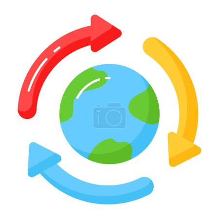 Illustration for World globe with recycling arrows showing concept icon of eco recycling, easy to use vector - Royalty Free Image