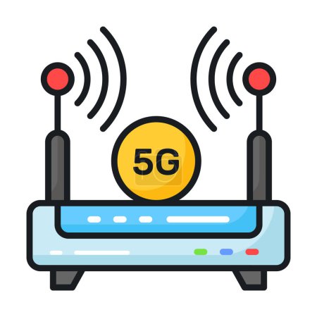 Illustration for Wifi router with 5G internet signals denoting concept icon of 5G internet signals - Royalty Free Image