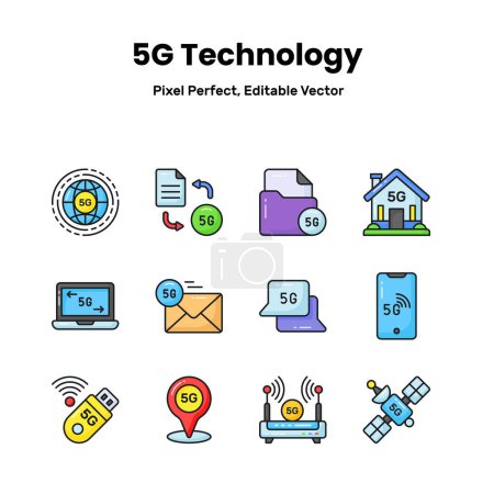 Illustration for Elevate your design game with our 5G network icons Infuse your projects with a futuristic touch and cutting-edge aesthetics. - Royalty Free Image