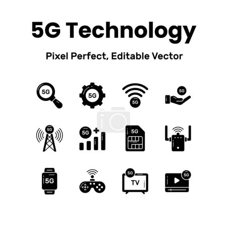 Illustration for Transform your projects with our 5G network icons Add a touch of sophistication and convey the promise of lightning-fast connectivity to captivate your audience - Royalty Free Image