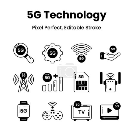 Illustration for Revolutionize your designs with our 5G Network icons Inspire innovation and convey the essence of advanced technology through a curated collection of captivating - Royalty Free Image