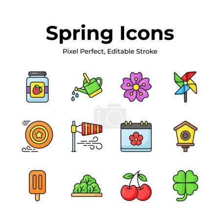 Téléchargez les illustrations : Attrapez ce magnifique ensemble de vecteurs de printemps, d'icônes agricoles, de jardinage et d'agriculture - en licence libre de droit