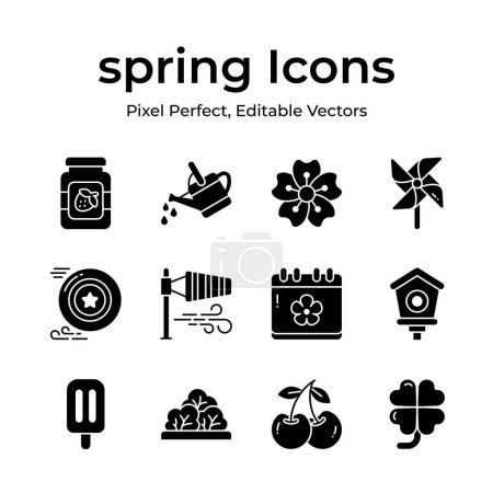 Téléchargez les illustrations : Attrapez ce magnifique ensemble de vecteurs de printemps, d'icônes agricoles, de jardinage et d'agriculture - en licence libre de droit