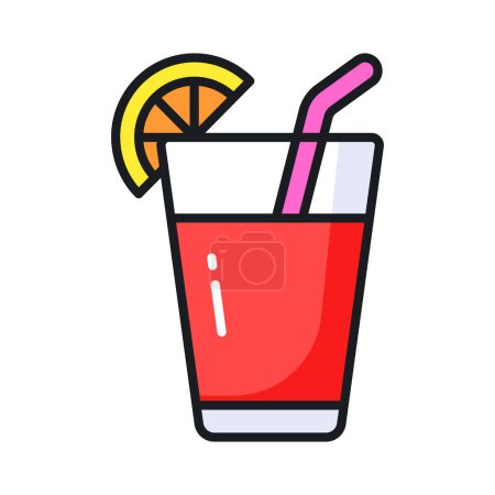 Ein Glas frisches Getränk mit Zitronenstück zeigt Konzept-Ikone des Sommergetränks