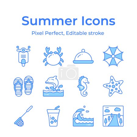 Ilustración de Lleve la alegría del verano a sus proyectos con una deliciosa variedad de iconos inspirados en la costa - Imagen libre de derechos