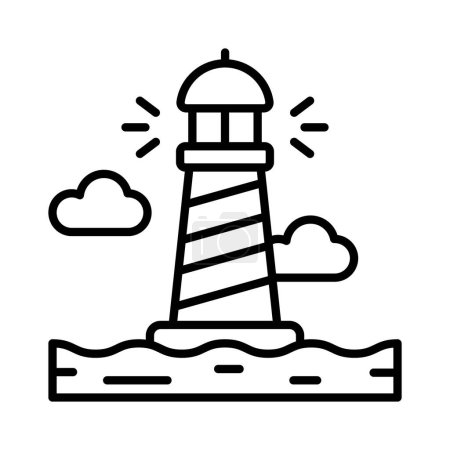 Ein Turm mit einem Leuchtfeuer zur Warnung oder Führung von Schiffen auf See, gut gestaltete Ikone des Leuchtturms