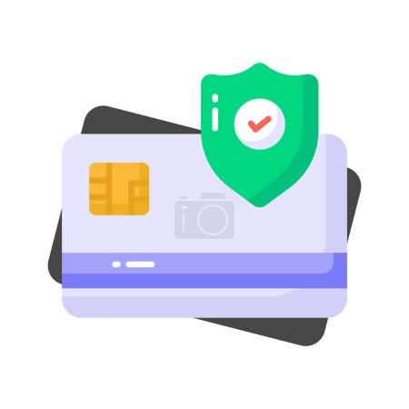 Téléchargez les illustrations : Carte ATM avec écran de protection, icône de concept de paiement sécurisé, vecteur de sécurité de carte de crédit - en licence libre de droit