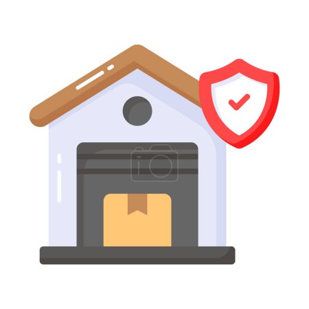 Illustration for A warehouse building with protection shield, well designed icon of warehouse insurance, warehouse security - Royalty Free Image