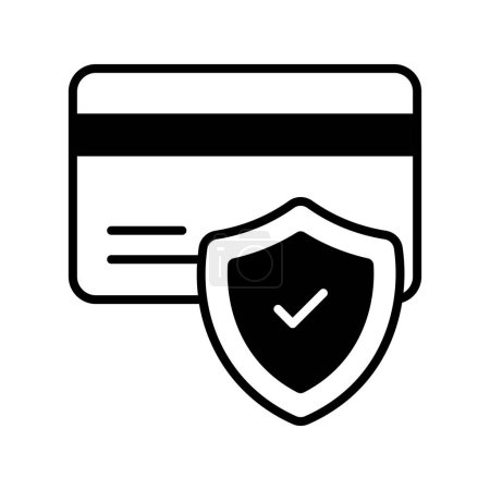 Téléchargez les illustrations : Carte ATM avec écran de protection, icône de concept de paiement sécurisé, vecteur de sécurité de carte de crédit - en licence libre de droit