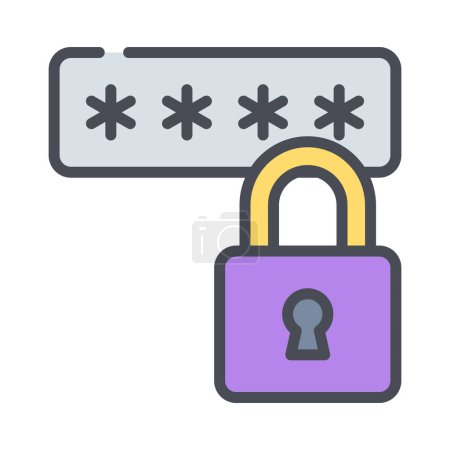 Téléchargez les illustrations : Cadenas avec mot de passe, concept de cybersécurité. Protection des données personnelles - en licence libre de droit