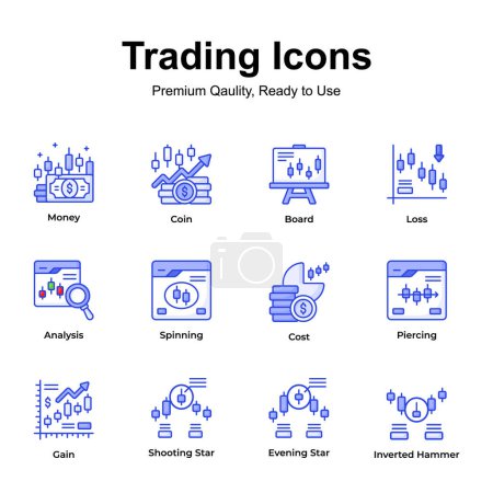 Ilustración de Obtener este increíble comercio iconos establecidos en el estilo de diseño de moda, para uso premium - Imagen libre de derechos