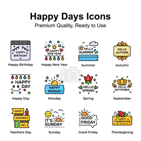 Pack of happy days icons, ready to use in websites and mobile apps
