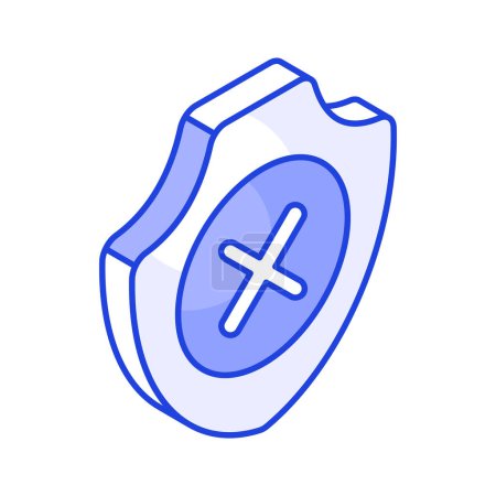 Cross on shield, isometric icon of security alert or no security vector, not verified