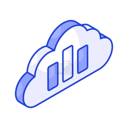 Grab this creatively designed isometric icon of cloud analysis