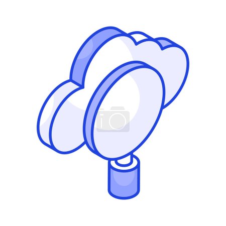 Magnifier with cloud, cloud search isometric icon design, cloud finding vector