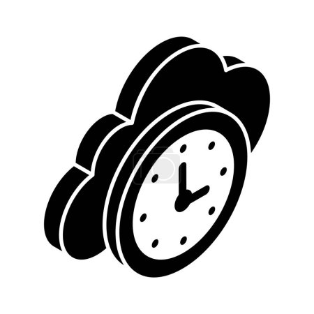 Timepiece avec nuage, icône isométrique bien conçue de l'histoire du stockage