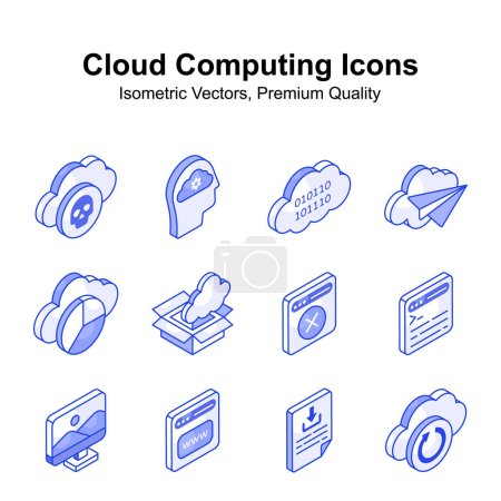 Conjunto de vectores isométricos de computación en nube visualmente atractivos, listos para usar y descargar