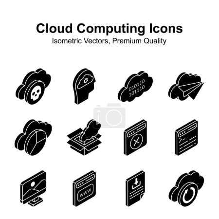 Conjunto de vectores isométricos de computación en nube visualmente atractivos, listos para usar y descargar